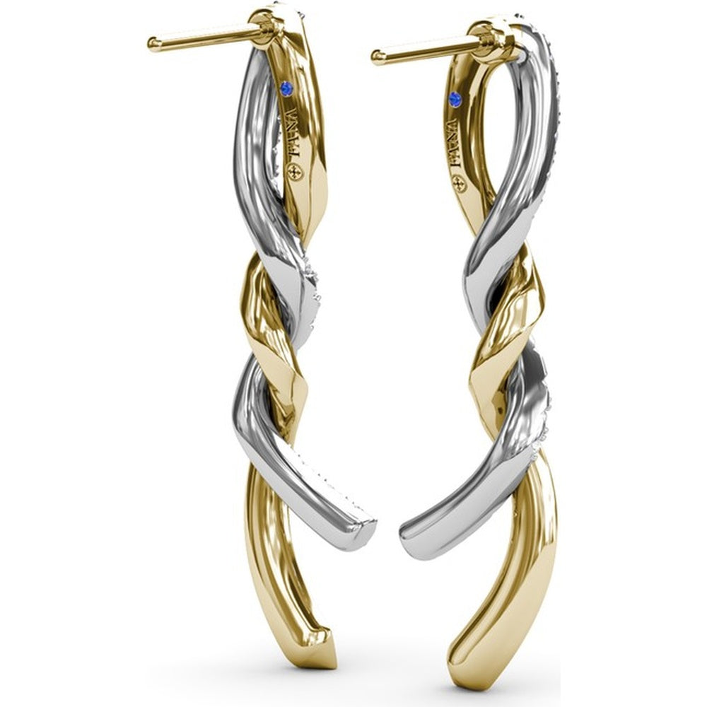 Twisted Ribbon Hoop Earrings with Pavé Set Round Diamonds by Fana - 0.82 Carat Total Diamond Weight