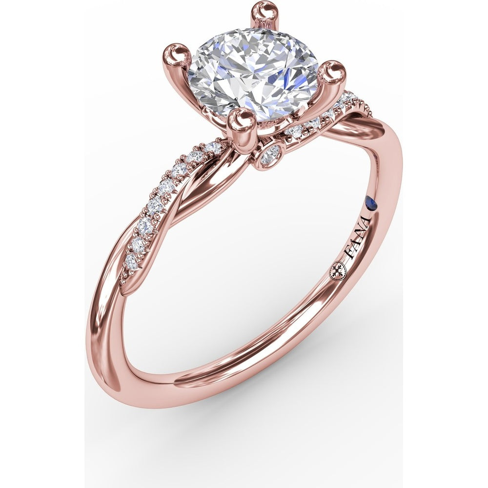 Twisted Shank Solitaire Engagement Ring Setting with Pavé Diamonds and Surprise Accent by Fana - 0.07 Carat Total Diamond Weight