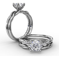 Twisted Shank Solitaire Engagement Ring Setting with Pavé Diamonds and Surprise Accent by Fana - 0.07 Carat Total Diamond Weight
