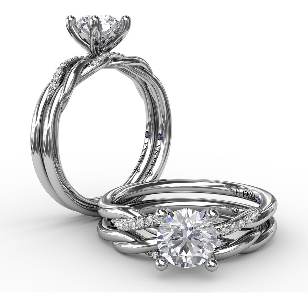 Twisted Shank Solitaire Engagement Ring Setting with Pavé Diamonds and Surprise Accent by Fana - 0.07 Carat Total Diamond Weight