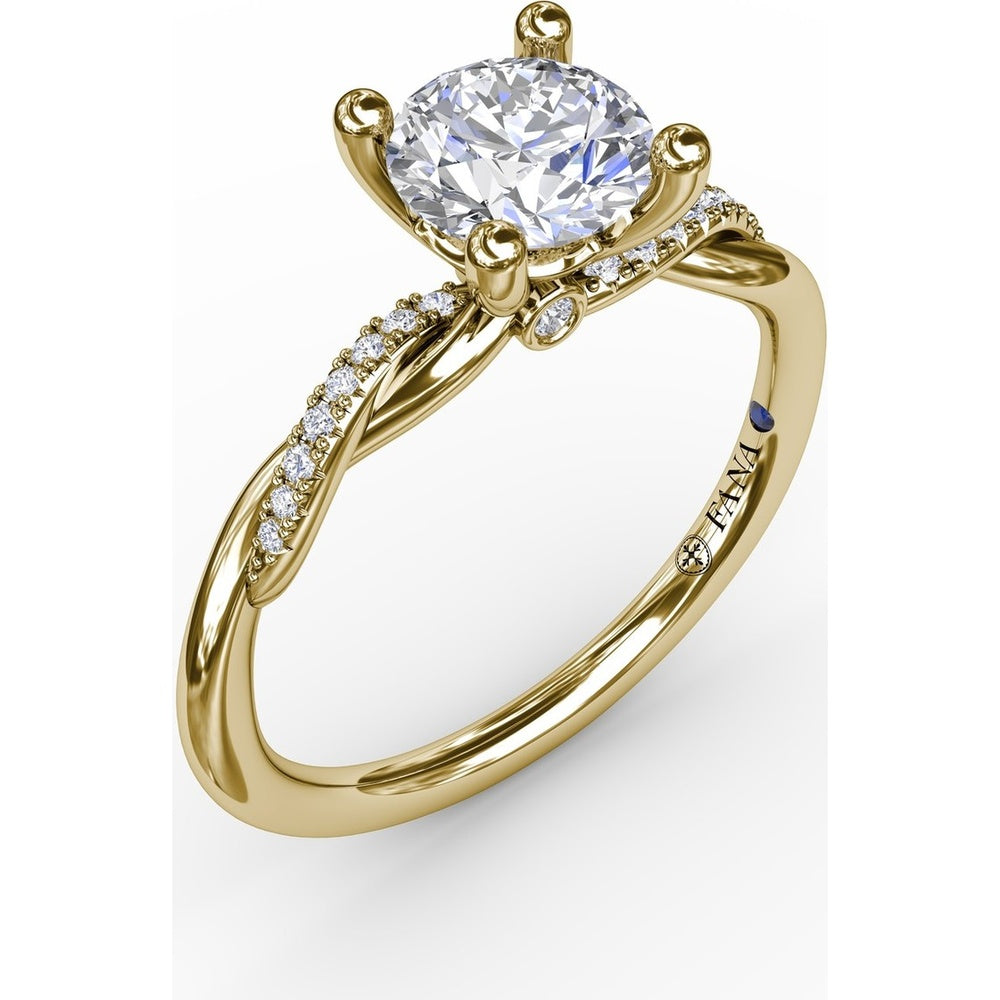 Twisted Shank Solitaire Engagement Ring Setting with Pavé Diamonds and Surprise Accent by Fana - 0.07 Carat Total Diamond Weight