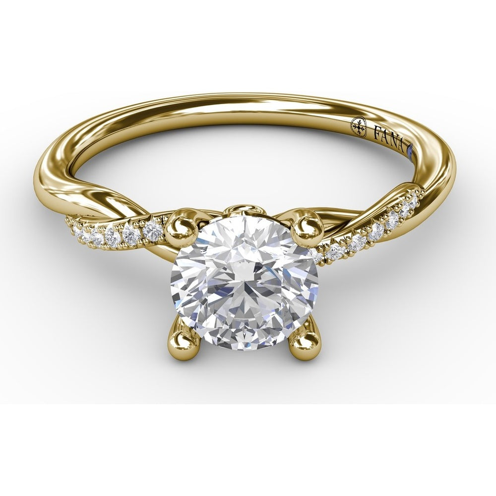 Twisted Shank Solitaire Engagement Ring Setting with Pavé Diamonds and Surprise Accent by Fana - 0.07 Carat Total Diamond Weight