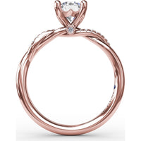Twisted Shank Solitaire Engagement Ring Setting with Pavé Diamonds and Surprise Accent by Fana - 0.07 Carat Total Diamond Weight
