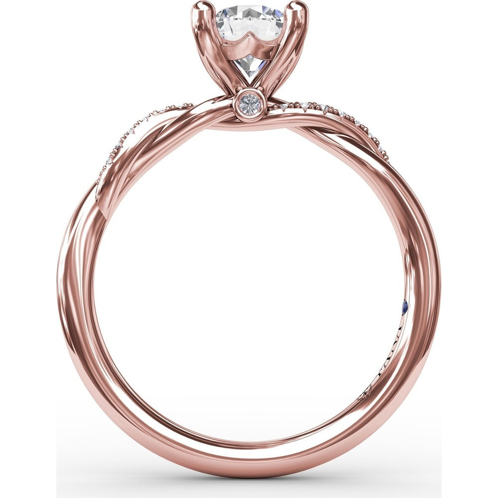 Twisted Shank Solitaire Engagement Ring Setting with Pavé Diamonds and Surprise Accent by Fana - 0.07 Carat Total Diamond Weight
