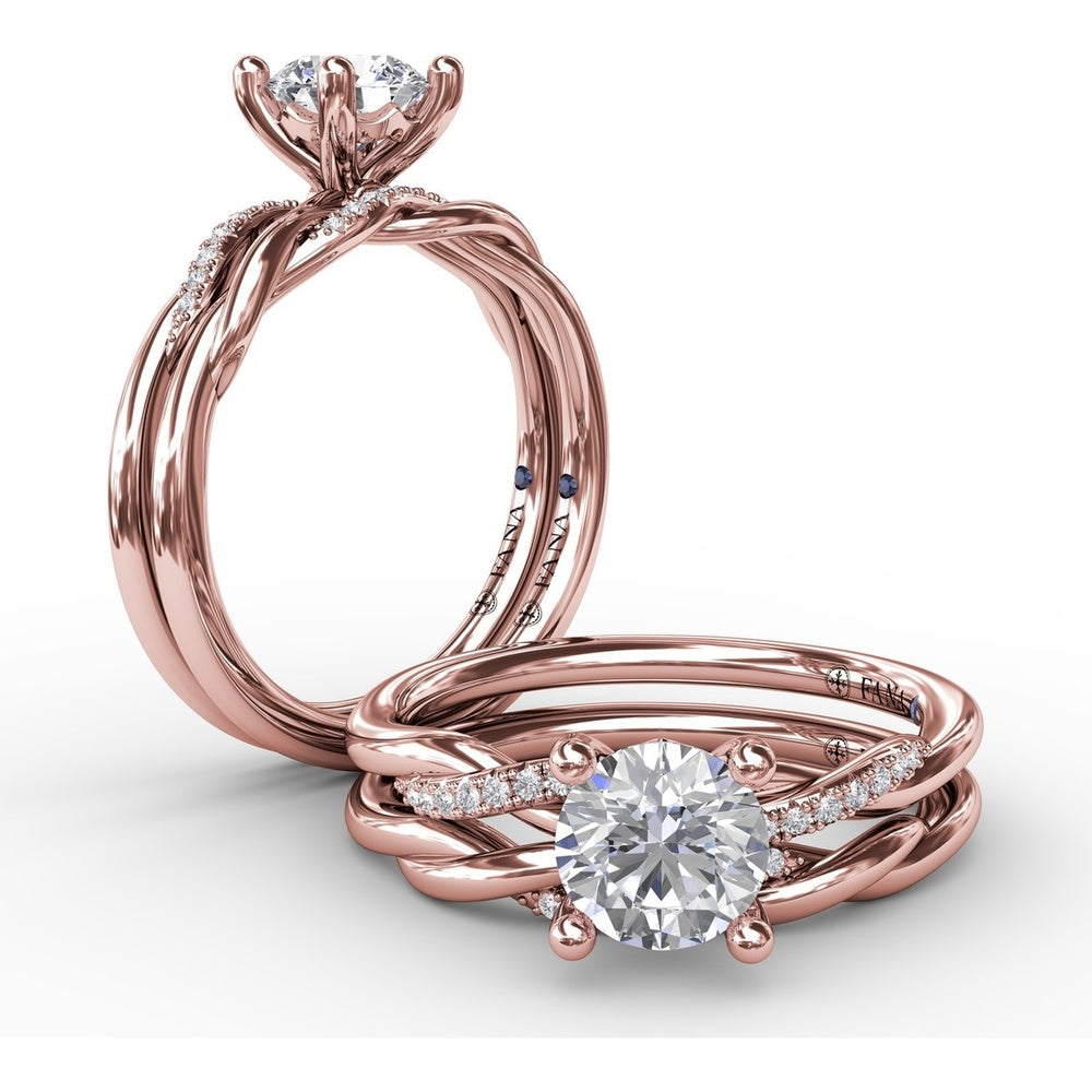 Twisted Shank Solitaire Engagement Ring Setting with Pavé Diamonds and Surprise Accent by Fana - 0.07 Carat Total Diamond Weight