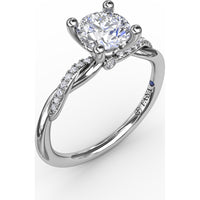 Twisted Shank Solitaire Engagement Ring Setting with Pavé Diamonds and Surprise Accent by Fana - 0.07 Carat Total Diamond Weight
