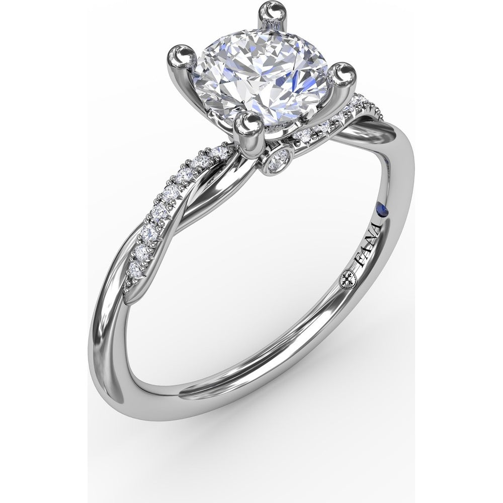 Twisted Shank Solitaire Engagement Ring Setting with Pavé Diamonds and Surprise Accent by Fana - 0.07 Carat Total Diamond Weight