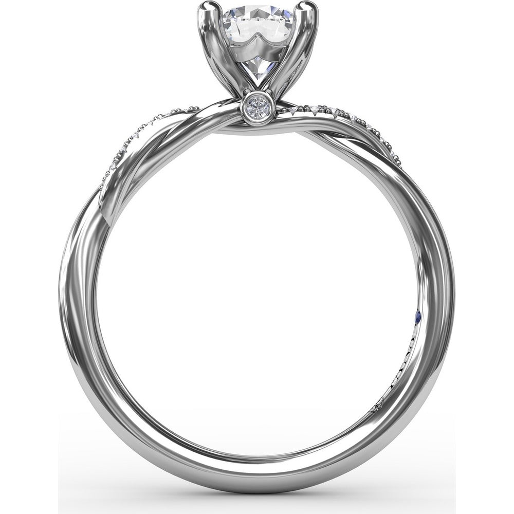 Twisted Shank Solitaire Engagement Ring Setting with Pavé Diamonds and Surprise Accent by Fana - 0.07 Carat Total Diamond Weight