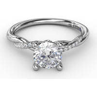 Twisted Shank Solitaire Engagement Ring Setting with Pavé Diamonds and Surprise Accent by Fana - 0.07 Carat Total Diamond Weight