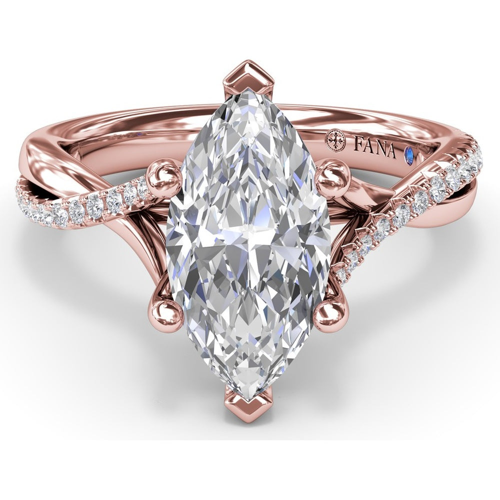 Twisted Split Shank Engagement Ring Setting with Alternating Pavé Diamonds by Fana - 0.19 Carat Total Diamond Weight