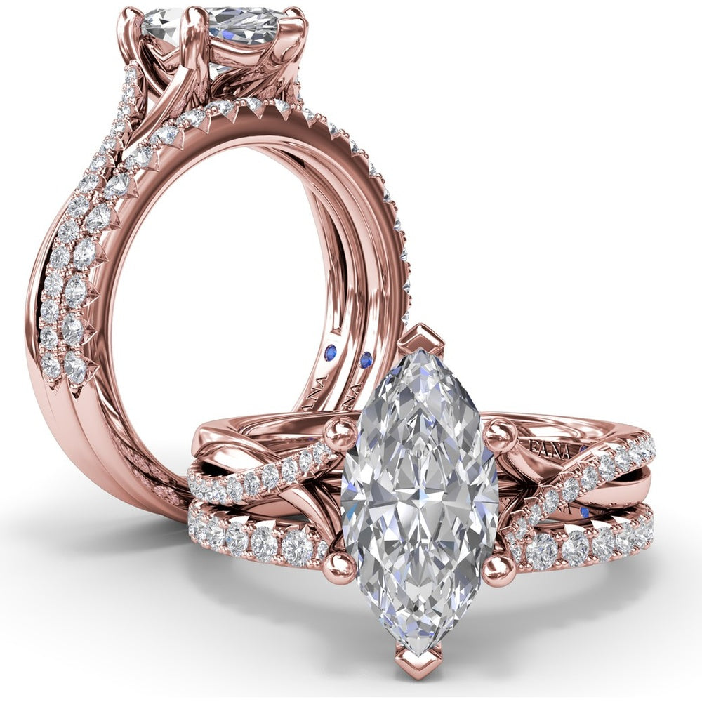 Twisted Split Shank Engagement Ring Setting with Alternating Pavé Diamonds by Fana - 0.19 Carat Total Diamond Weight
