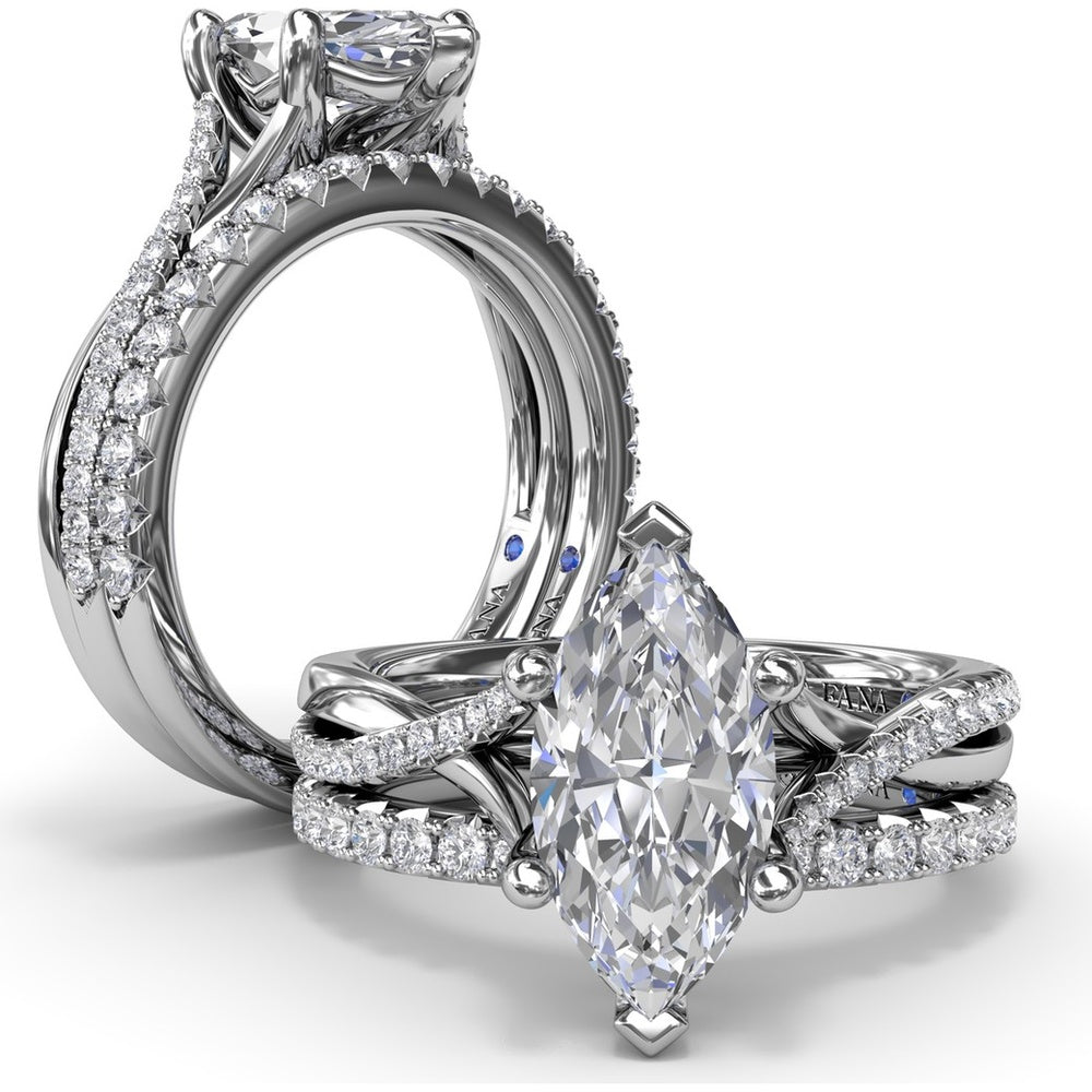 Twisted Split Shank Engagement Ring Setting with Alternating Pavé Diamonds by Fana - 0.19 Carat Total Diamond Weight