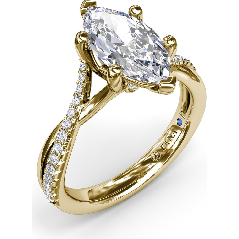 Twisted Split Shank Engagement Ring Setting with Alternating Pavé Diamonds by Fana - 0.19 Carat Total Diamond Weight