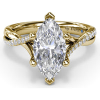 Twisted Split Shank Engagement Ring Setting with Alternating Pavé Diamonds by Fana - 0.19 Carat Total Diamond Weight