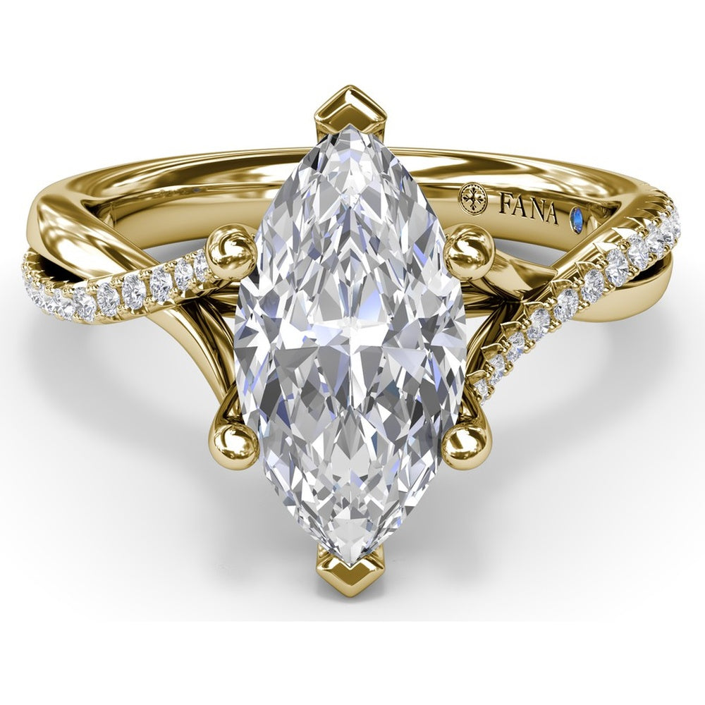 Twisted Split Shank Engagement Ring Setting with Alternating Pavé Diamonds by Fana - 0.19 Carat Total Diamond Weight