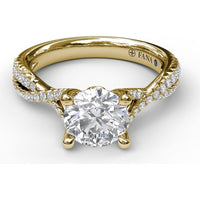 Twisted Split Shank Engagement Ring Setting with Pavé Round Diamonds and Blue Sapphire Accent by Fana - 0.32 Carat Total Diamond Weight