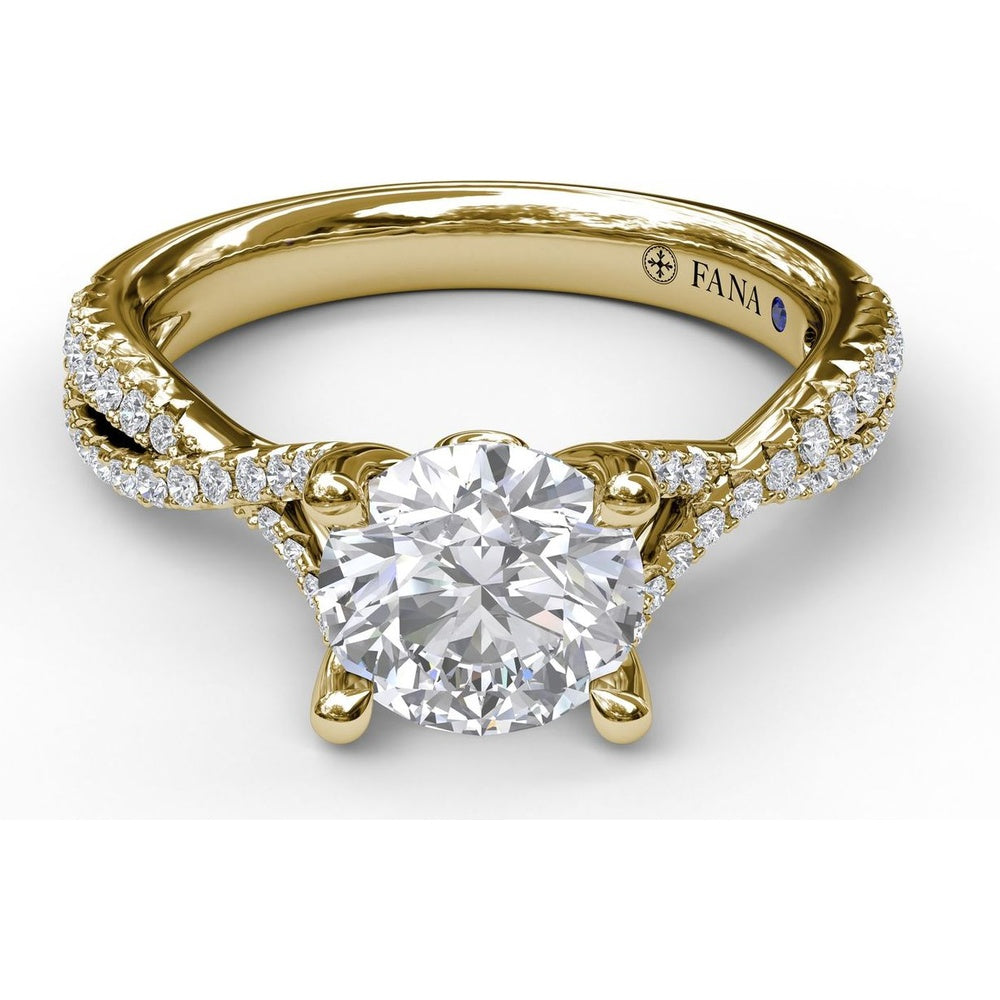 Twisted Split Shank Engagement Ring Setting with Pavé Round Diamonds and Blue Sapphire Accent by Fana - 0.32 Carat Total Diamond Weight