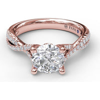Twisted Split Shank Engagement Ring Setting with Pavé Round Diamonds and Blue Sapphire Accent by Fana - 0.32 Carat Total Diamond Weight