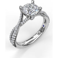 Twisted Split Shank Engagement Ring Setting with Pavé Round Diamonds and Blue Sapphire Accent by Fana - 0.32 Carat Total Diamond Weight