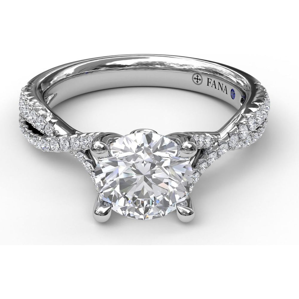 Twisted Split Shank Engagement Ring Setting with Pavé Round Diamonds and Blue Sapphire Accent by Fana - 0.32 Carat Total Diamond Weight