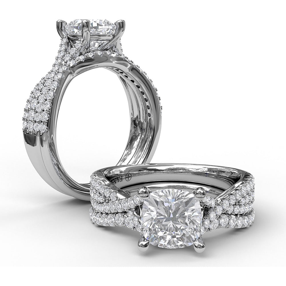 Twisted Split Shank Engagement Ring Setting with Pavé Set Round Diamonds by Fana - 0.40 Carat Total Diamond Weight