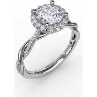 Twisted Split Shank Engagement Ring Setting with Round Diamond Halo and Pavé Band by Fana - 0.25 Carat Total Diamond Weight