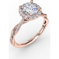 Twisted Split Shank Engagement Ring Setting with Round Diamond Halo and Pavé Band by Fana - 0.25 Carat Total Diamond Weight