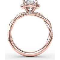 Twisted Split Shank Engagement Ring Setting with Round Diamond Halo and Pavé Band by Fana - 0.25 Carat Total Diamond Weight
