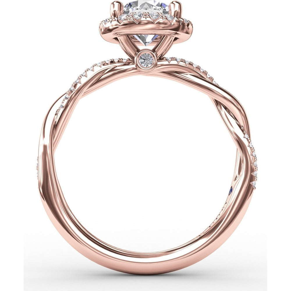 Twisted Split Shank Engagement Ring Setting with Round Diamond Halo and Pavé Band by Fana - 0.25 Carat Total Diamond Weight