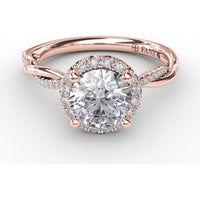 Twisted Split Shank Engagement Ring Setting with Round Diamond Halo and Pavé Band by Fana - 0.25 Carat Total Diamond Weight