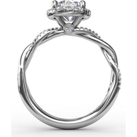 Twisted Split Shank Engagement Ring Setting with Round Diamond Halo and Pavé Band by Fana - 0.25 Carat Total Diamond Weight