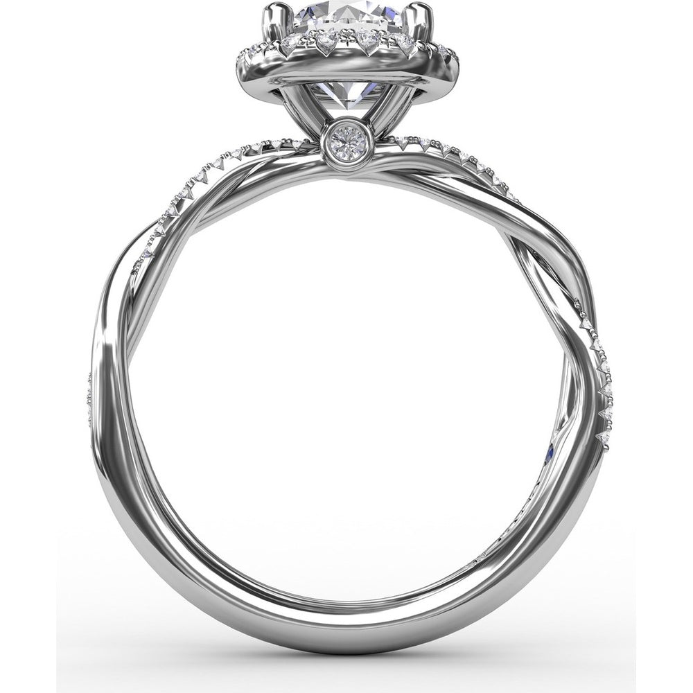 Twisted Split Shank Engagement Ring Setting with Round Diamond Halo and Pavé Band by Fana - 0.25 Carat Total Diamond Weight