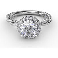 Twisted Split Shank Engagement Ring Setting with Round Diamond Halo and Pavé Band by Fana - 0.25 Carat Total Diamond Weight