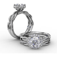 Twisted Split Shank Engagement Ring Setting with Round Diamond Halo and Pavé Band by Fana - 0.25 Carat Total Diamond Weight