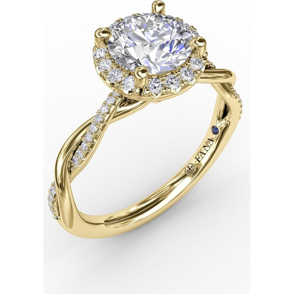 Twisted Split Shank Engagement Ring Setting with Round Diamond Halo and Pavé Band by Fana - 0.25 Carat Total Diamond Weight