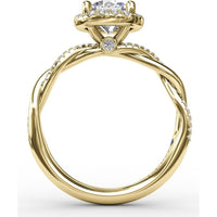 Twisted Split Shank Engagement Ring Setting with Round Diamond Halo and Pavé Band by Fana - 0.25 Carat Total Diamond Weight