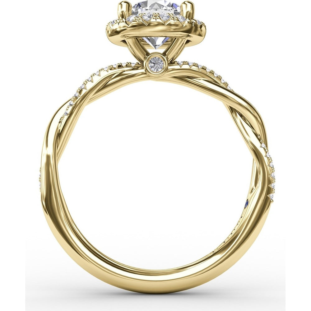 Twisted Split Shank Engagement Ring Setting with Round Diamond Halo and Pavé Band by Fana - 0.25 Carat Total Diamond Weight