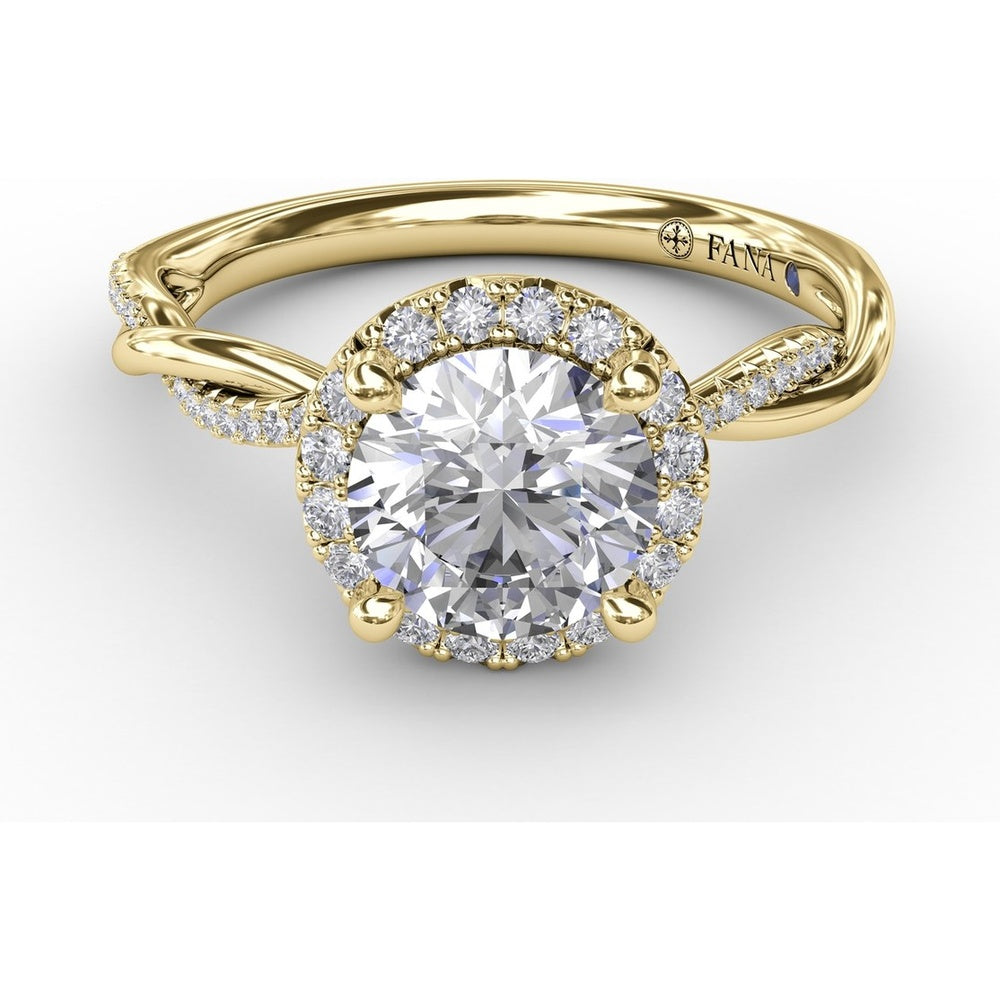 Twisted Split Shank Engagement Ring Setting with Round Diamond Halo and Pavé Band by Fana - 0.25 Carat Total Diamond Weight