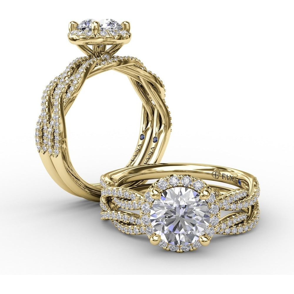 Twisted Split Shank Engagement Ring Setting with Round Diamond Halo by Fana - 0.34 Carat Total Diamond Weight