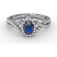 Twisted Split Shank Ring with Oval Sapphire Halo and Pavé Diamonds by Fana - 1.01 Carat Total Gemstone Weight