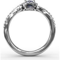 Twisted Split Shank Ring with Oval Sapphire Halo and Pavé Diamonds by Fana - 1.01 Carat Total Gemstone Weight