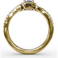 Twisted Split Shank Ring with Oval Sapphire Halo and Pavé Diamonds by Fana - 1.01 Carat Total Gemstone Weight