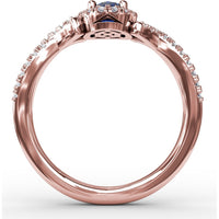 Twisted Split Shank Ring with Oval Sapphire Halo and Pavé Diamonds by Fana - 1.01 Carat Total Gemstone Weight