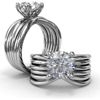 Twisted Triple Row Engagement Ring Setting with Round Diamond Head and Bezel-Set Accent by Fana - 0.02 Carat Total Diamond Weight