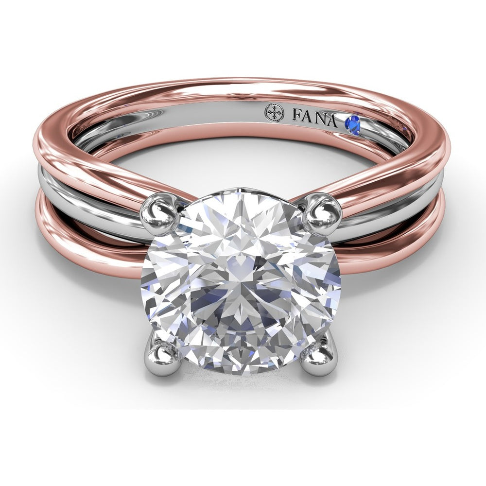 Twisted Triple Row Engagement Ring Setting with Round Diamond Head and Bezel-Set Accent by Fana - 0.02 Carat Total Diamond Weight