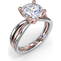 Twisted Triple Row Engagement Ring Setting with Round Diamond Head and Bezel-Set Accent by Fana - 0.02 Carat Total Diamond Weight