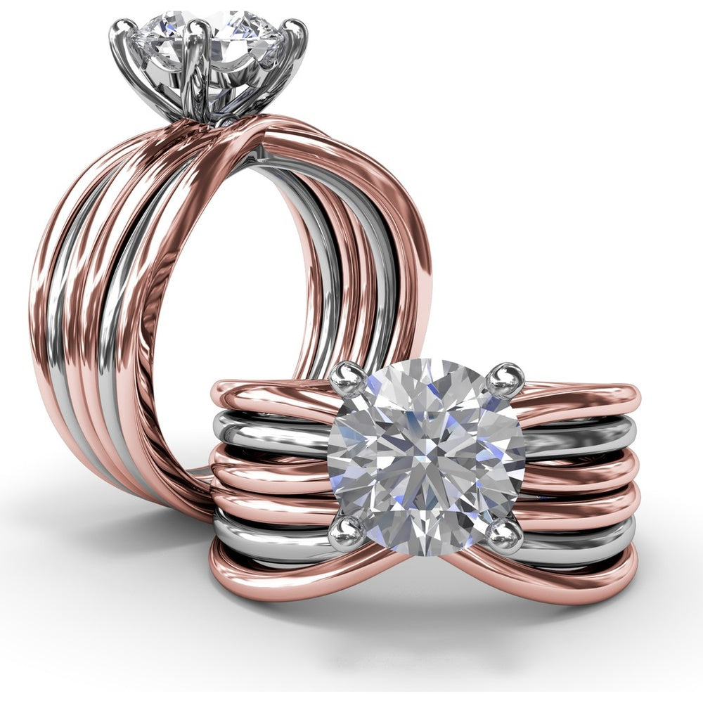 Twisted Triple Row Engagement Ring Setting with Round Diamond Head and Bezel-Set Accent by Fana - 0.02 Carat Total Diamond Weight