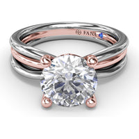 Twisted Triple Row Engagement Ring Setting with Round Diamond Head and Bezel-Set Accent by Fana - 0.02 Carat Total Diamond Weight