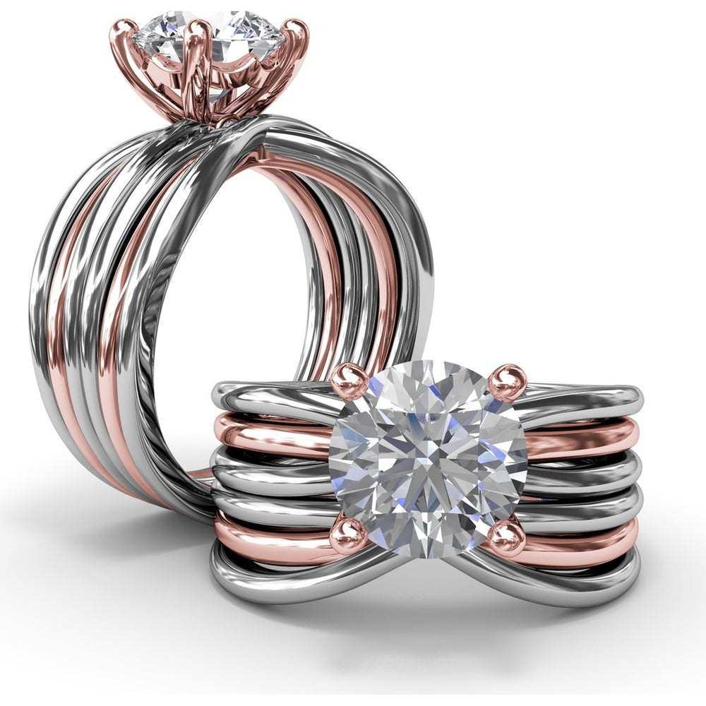 Twisted Triple Row Engagement Ring Setting with Round Diamond Head and Bezel-Set Accent by Fana - 0.02 Carat Total Diamond Weight