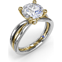 Twisted Triple Row Engagement Ring Setting with Round Diamond Head and Bezel-Set Accent by Fana - 0.02 Carat Total Diamond Weight